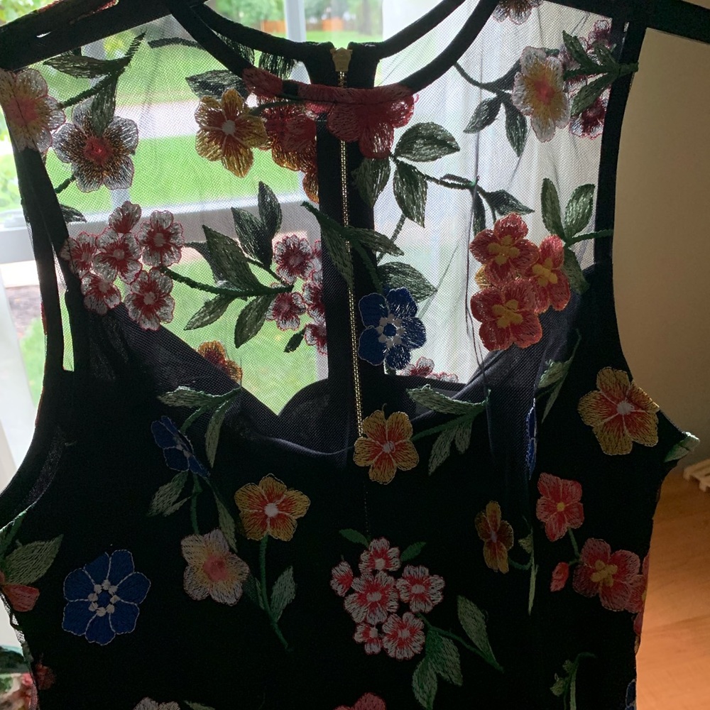 Black floral, sheer cocktail/dinner dress